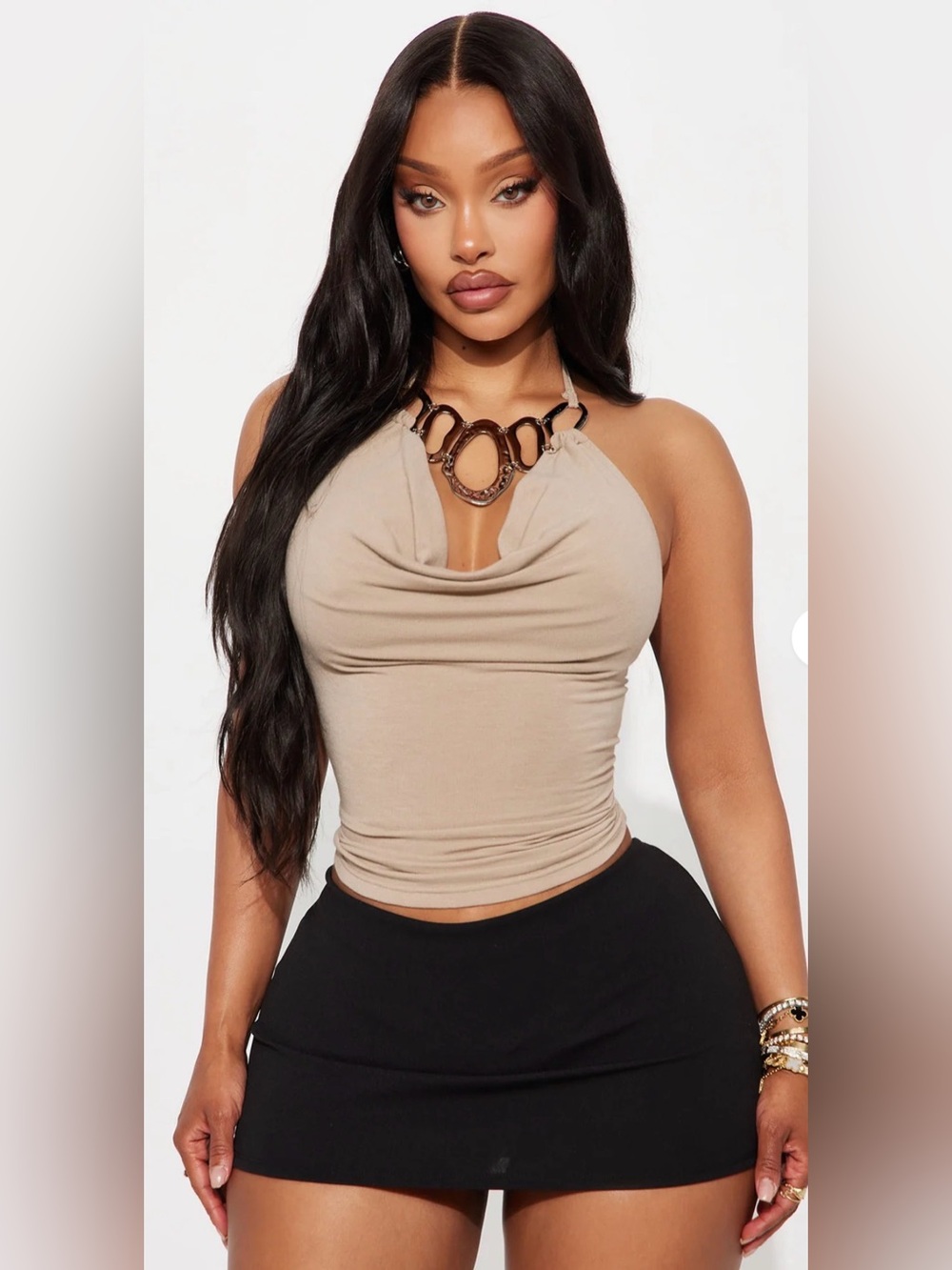 TODAY ONLY $10!!Fashion Nova Taupe Halter Drape Chain Detail Camisole
